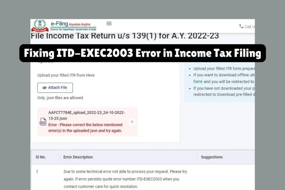 Fix ITD-EXEC2003 Error in Income Tax Filing
