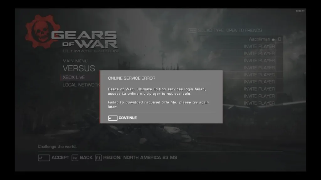 Unable to Connect to Gears of War Services